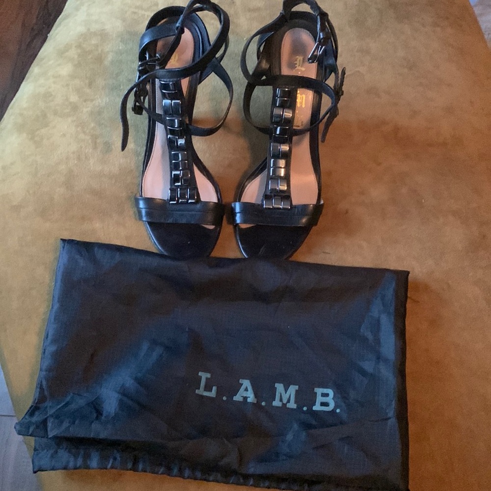 L.A.M.B Wedge Sandals in Black